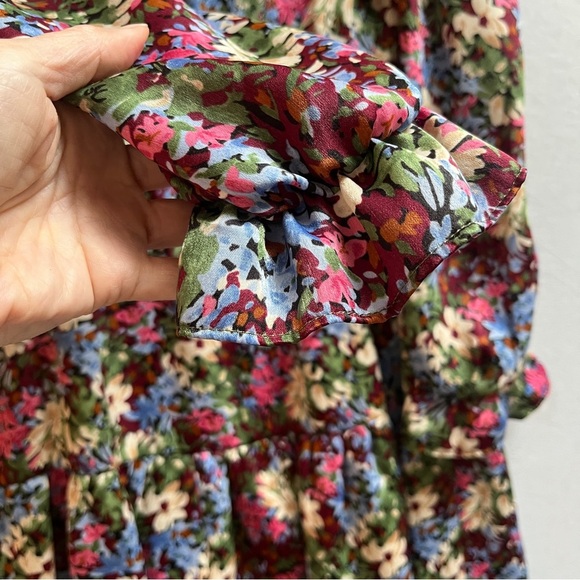 Zara Floral Multicolor Ruched Waist Dress Sz S - Picture 4 of 10